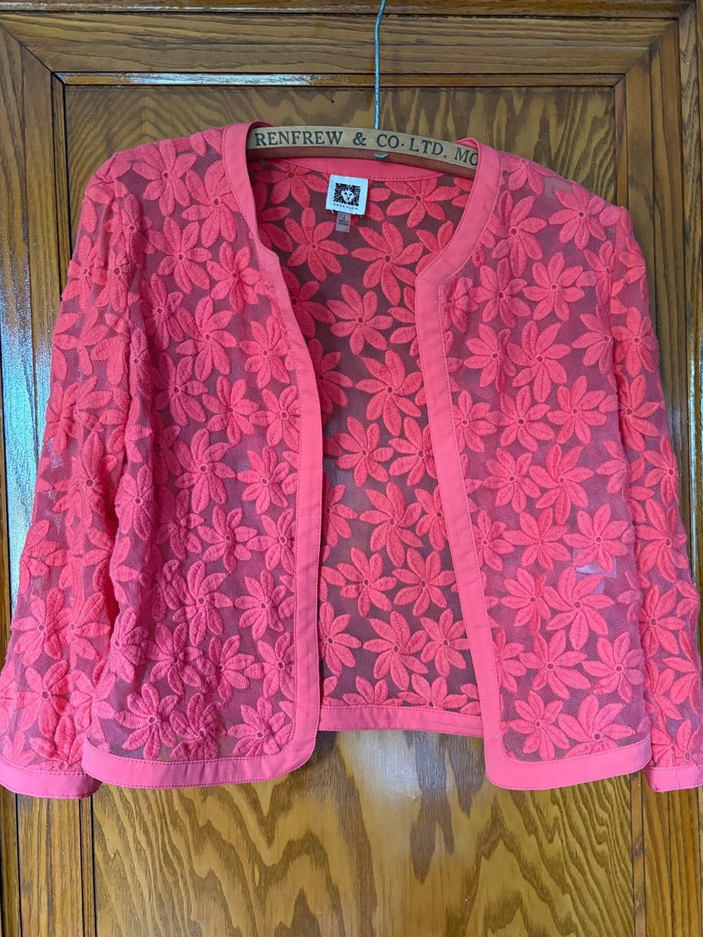 Anne Klein Coral Pink Floral Lace Overlay Top
